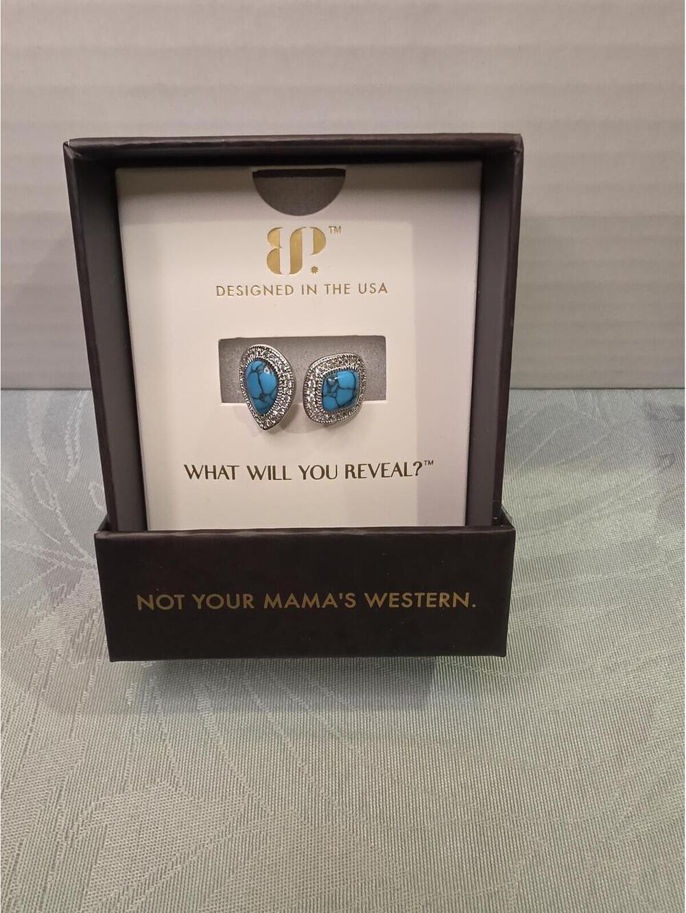Outlaw Turquoise Magnesite & Diamond Cubic Zirconia Earrings Size 9